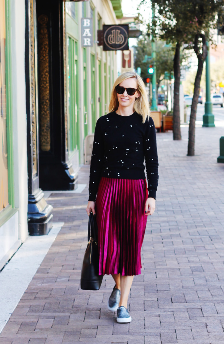 metallic midi skirt