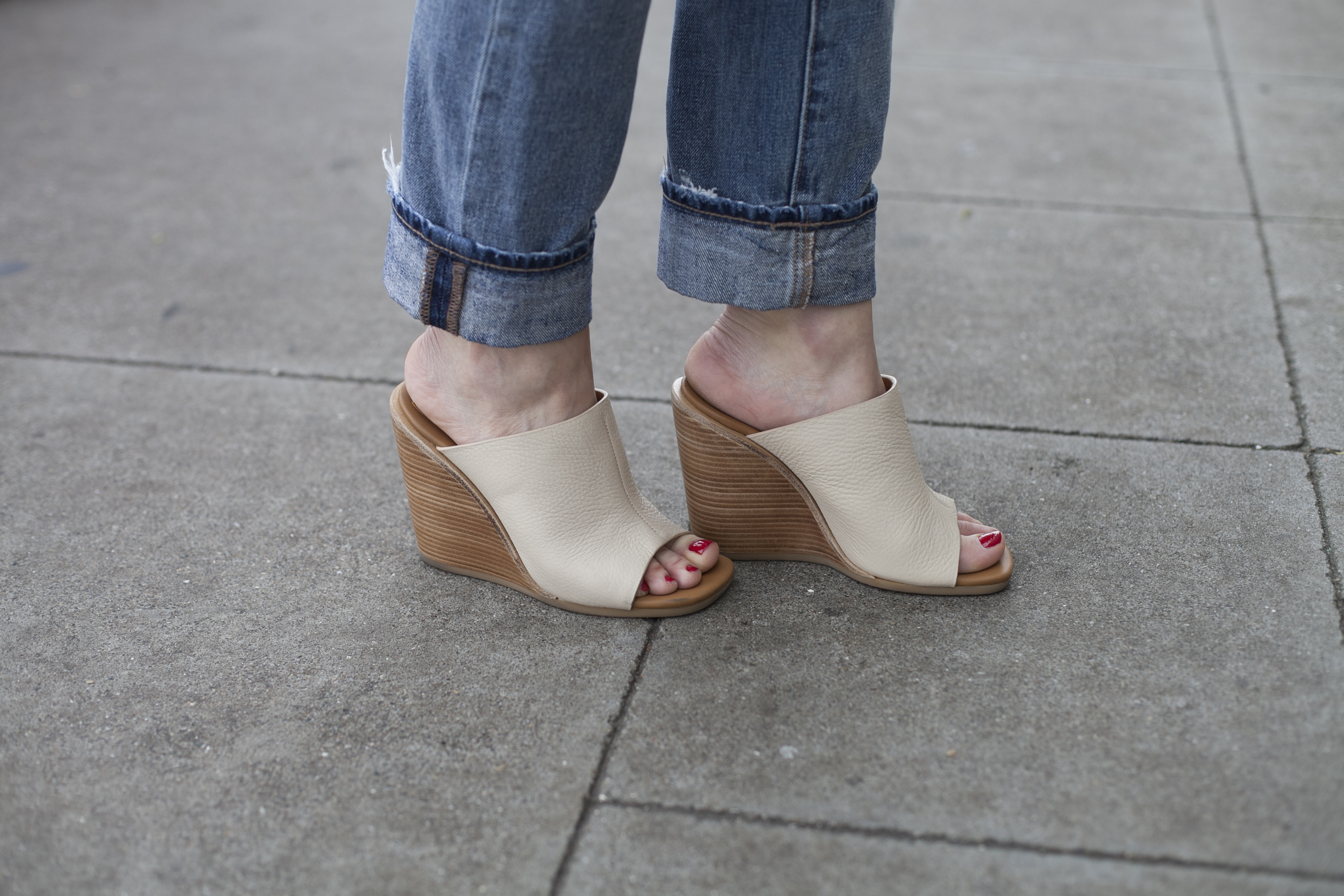 Tan Mules and Boyfriend jeans