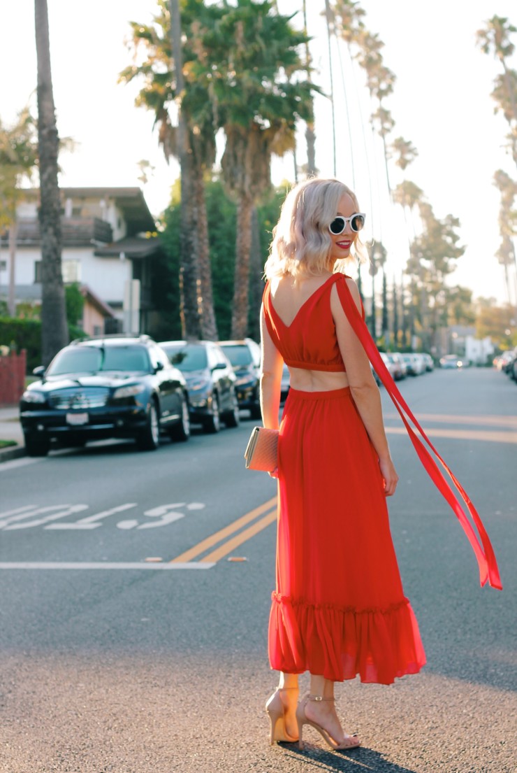 red back cut out dress