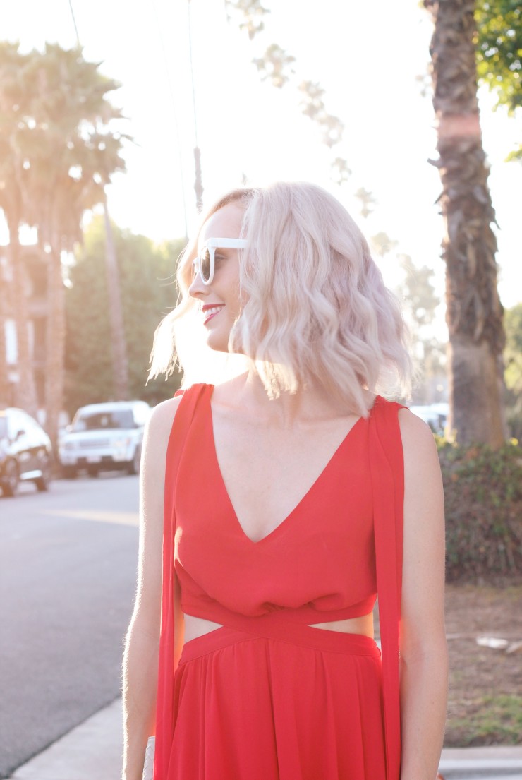 red cut out dress