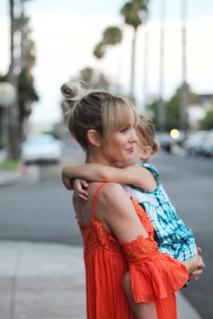 orange off the shoulder dress