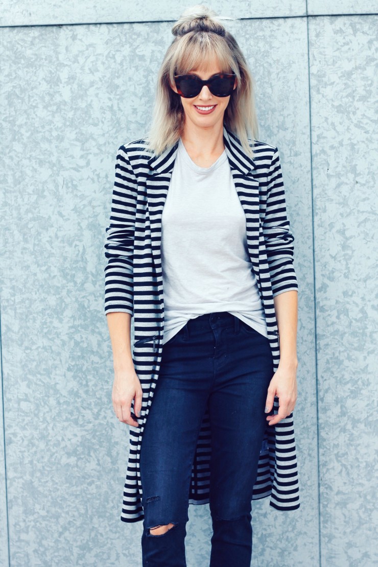 striped longline blazer