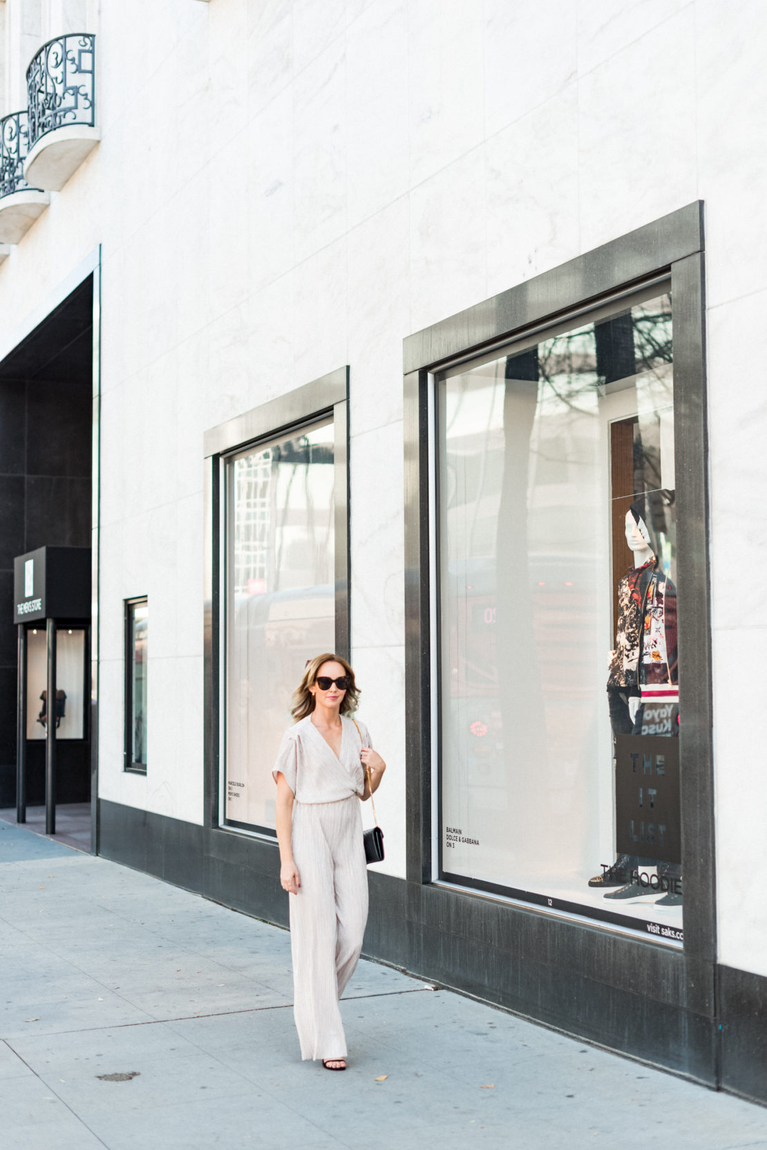 pleated metallic jumpsuit