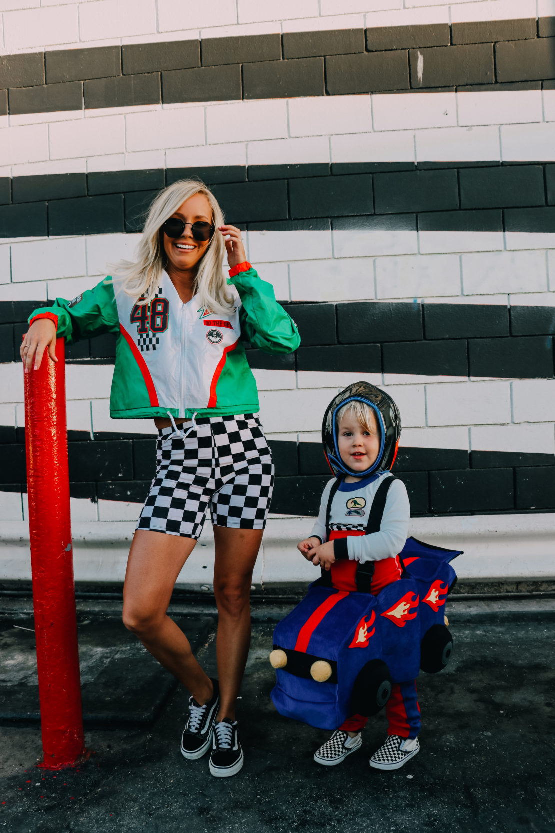 race car kids costume and race car driver mom costume