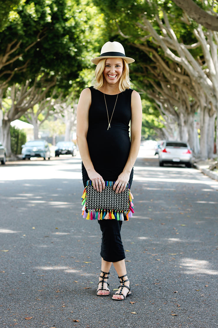 colorful clutch with a black dress